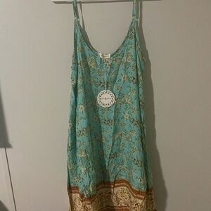 Umgee Aqua and Tan Floral Dress